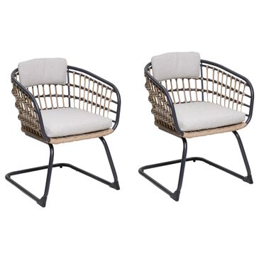 Hearth and Haven Outdoor Wicker Dining Chair with Curved Wraparound Frame in Beige (Set of 2), , large