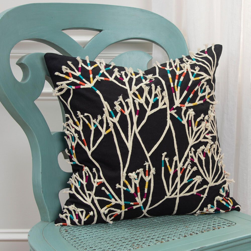 Rizzy Home Floral 20&quot; Down Filled Pillow in Black, , large