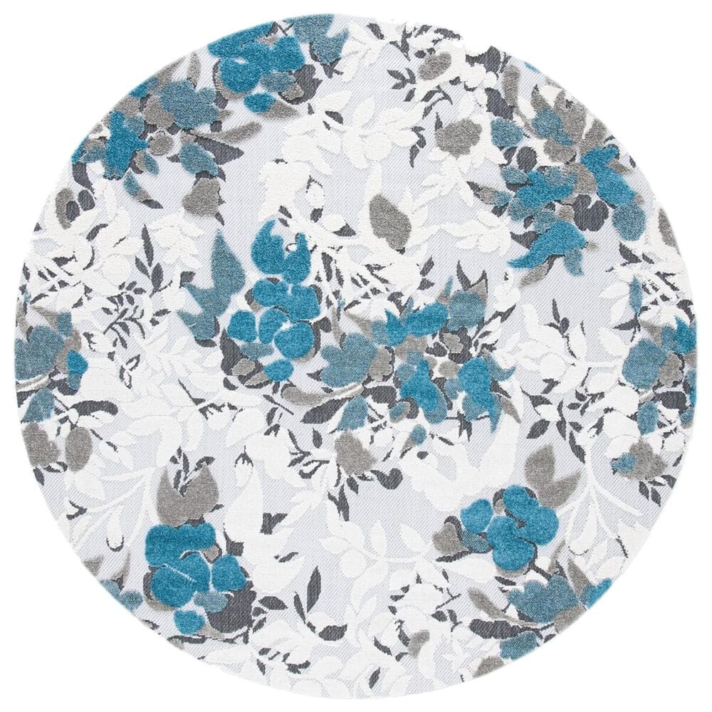 Safavieh Cabana CBN674B 6"7" Round Beige and Blue Indoor/Outdoor Area Performance Rug, , large