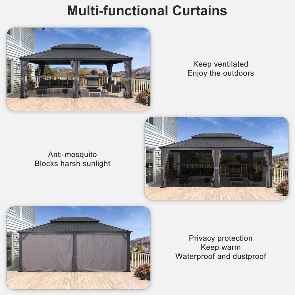 HOMLUX 20-ft x 14-ft Permanent Hardtop Gazebo in Grey with Hardtop Roof (Screen Included), , large