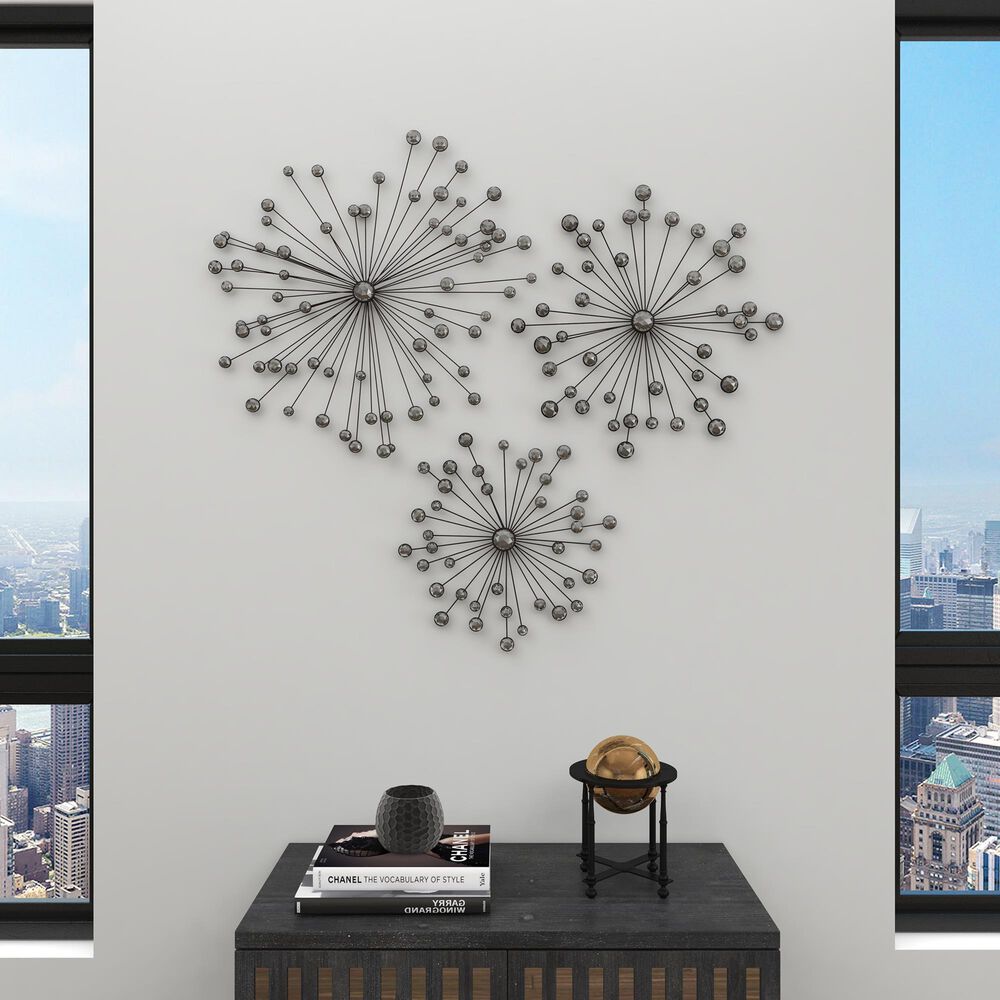 Maple and Jade 24&quot; Round Glam Wall Decor in Black and Clear &#40;Set of 3&#41;, , large