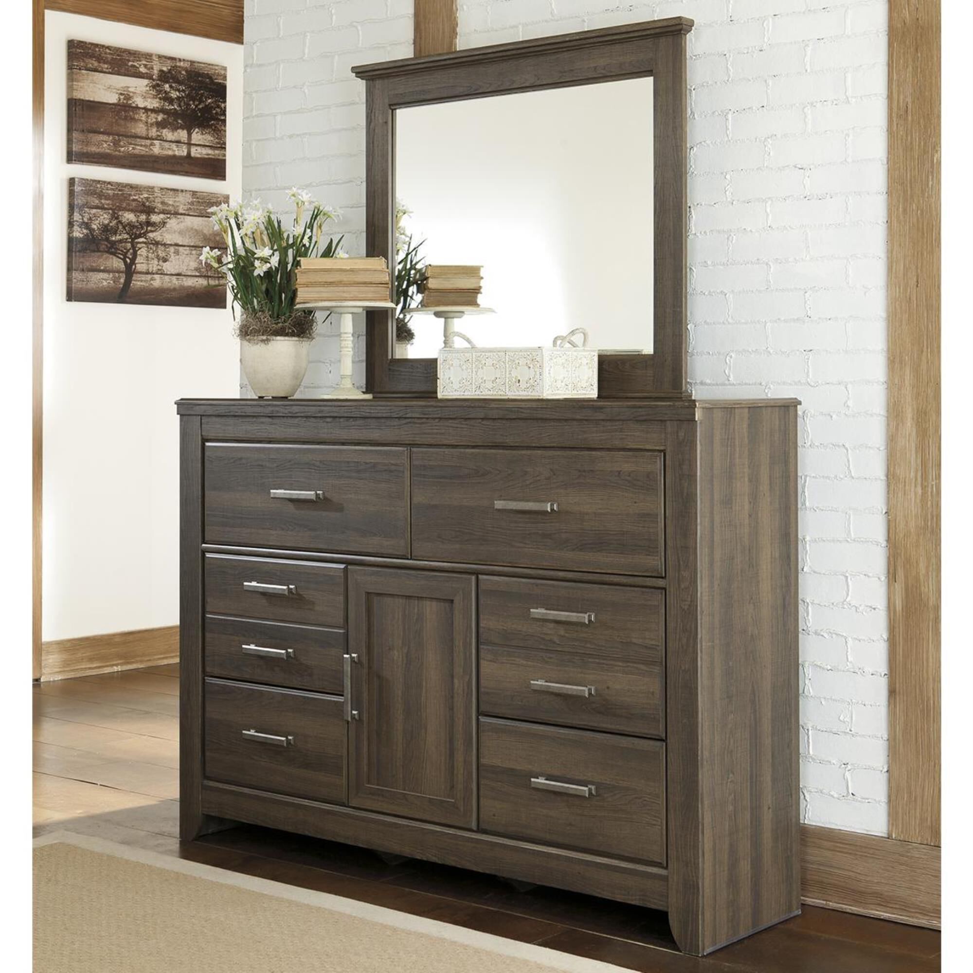 Ashley Juararo Dresser and Mirror in Dark Brown