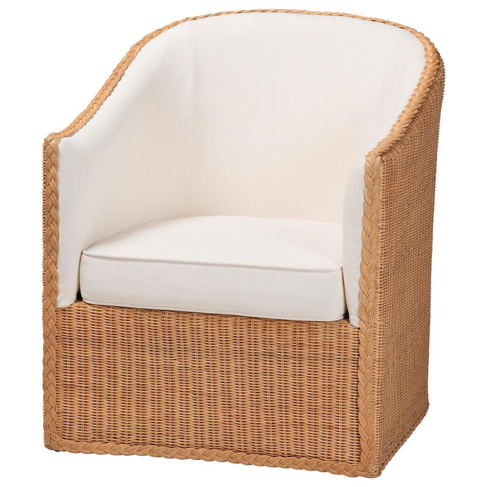 Baxton Studio Tessa Arm Chair with Light Honey Rattan in White, , large