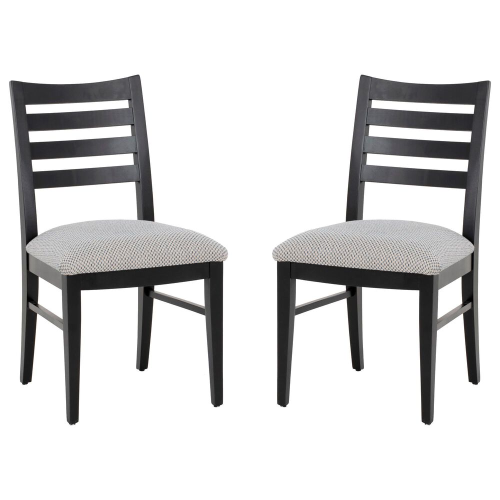 Linon Home Decor Flynn Side Chair with Blue and Beige Fabric Cushion in Black (Set of 2), , large