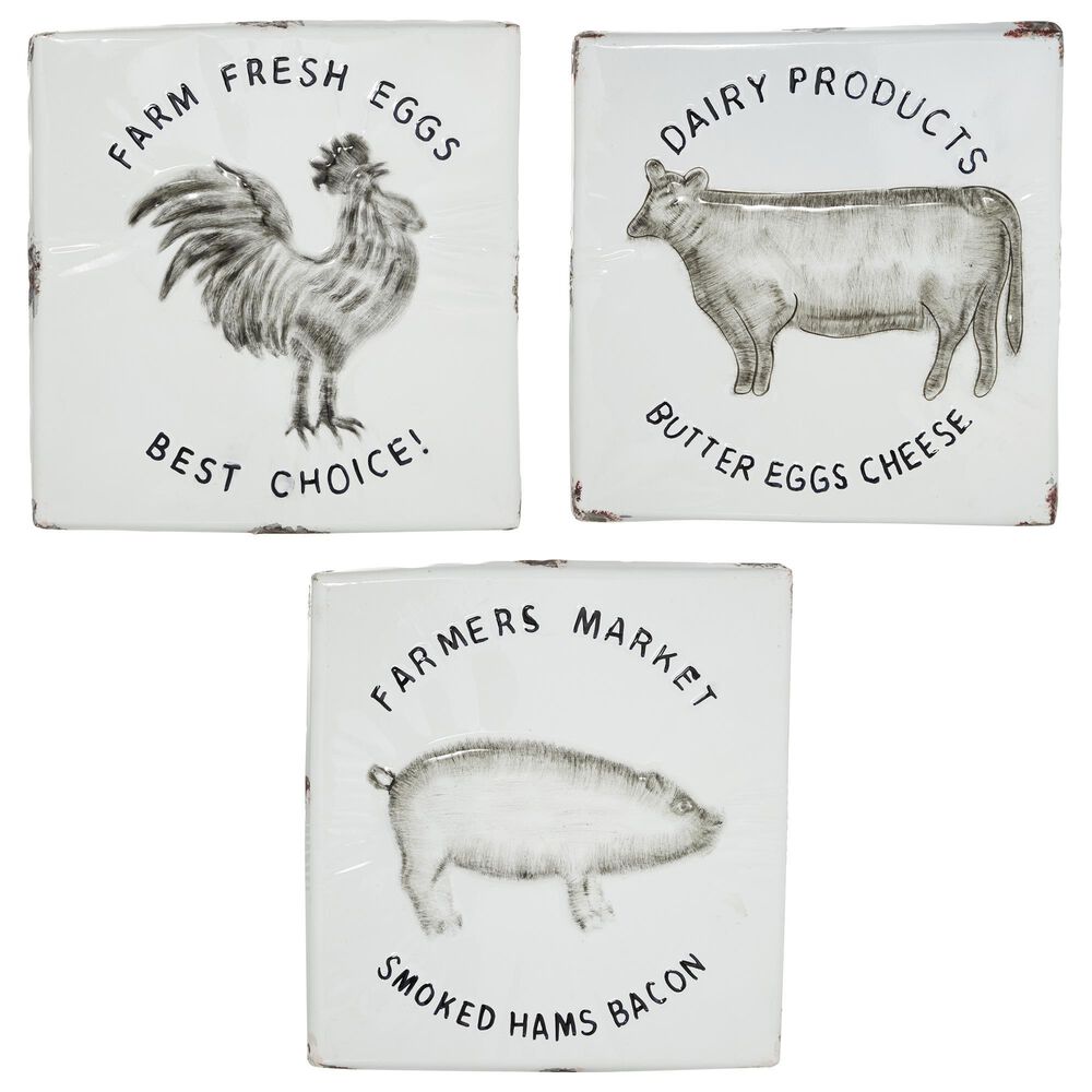 Maple and Jade 12" x 12" Farmhouse Metal Wall Decor in White (Set of 3), , large