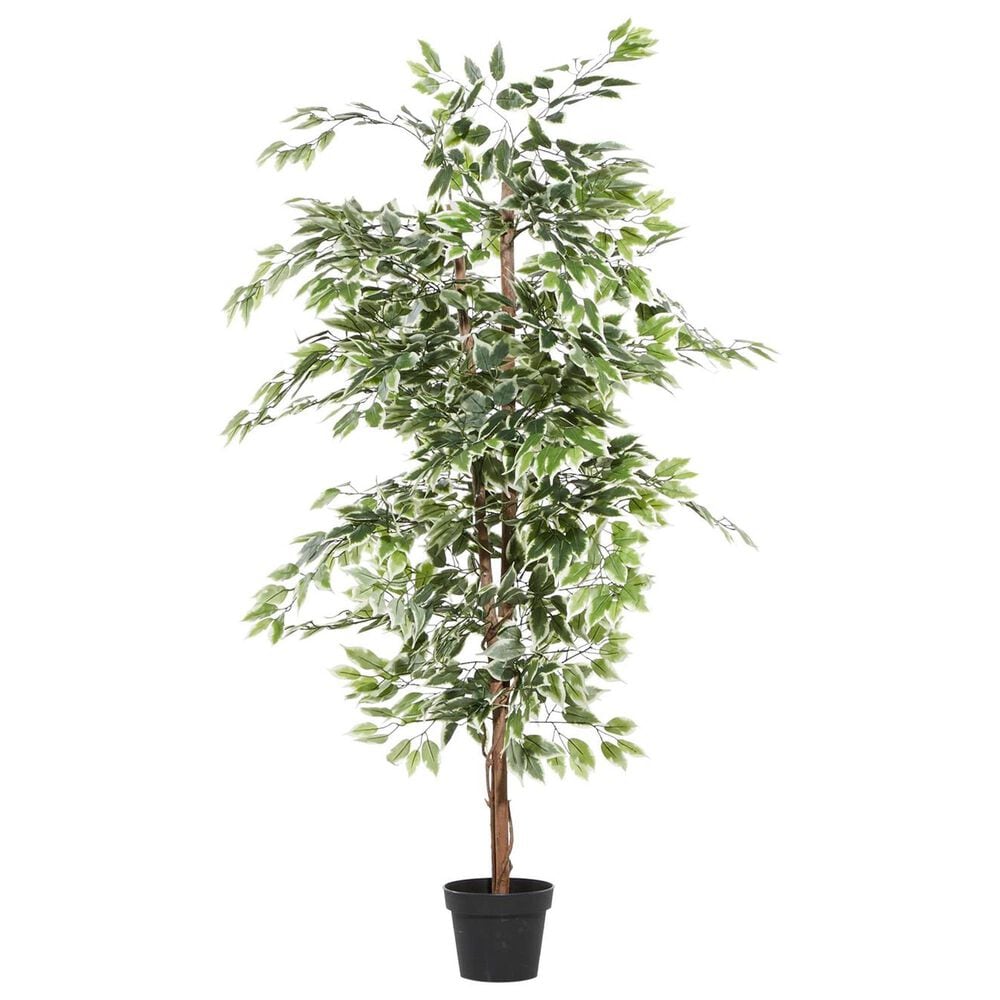Maple and Jade Indoor/Outdoor Tall Artificial Ficus with Black Plastic Pot in Green and Brown, , large