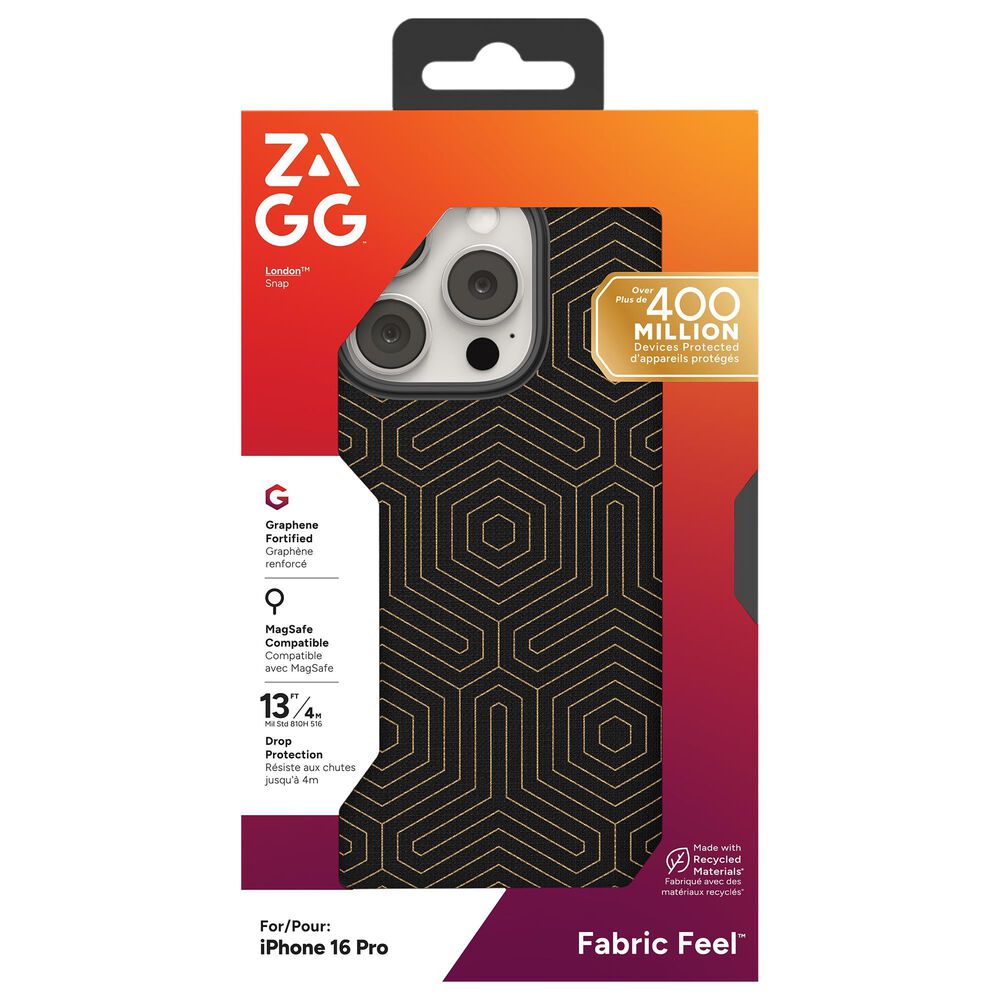 Zagg London Snap MagSafe Case for Apple iPhone 16 Pro in Black Hexagon, , large