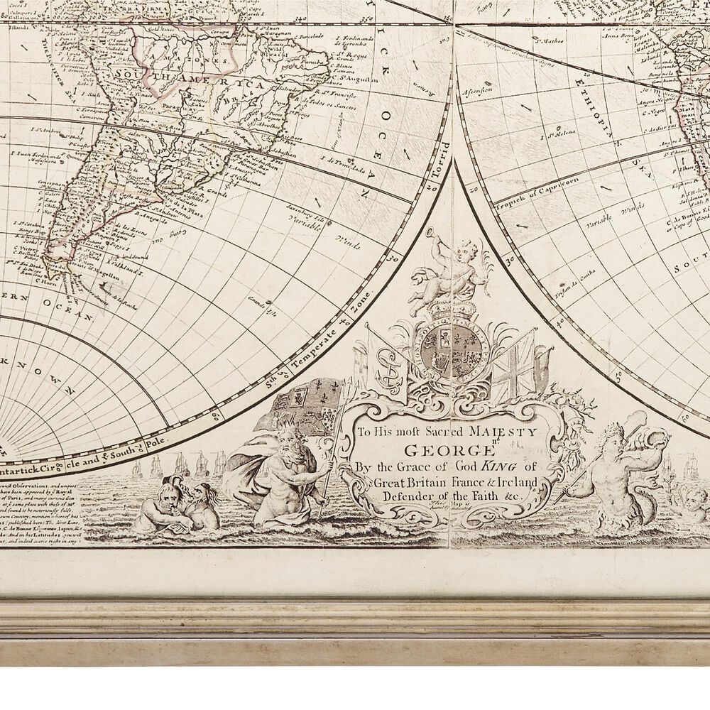 Maple and Jade 48&quot; x 31&quot; World Map Wall Art with Gold Frame in Beige, Black and Gray, , large