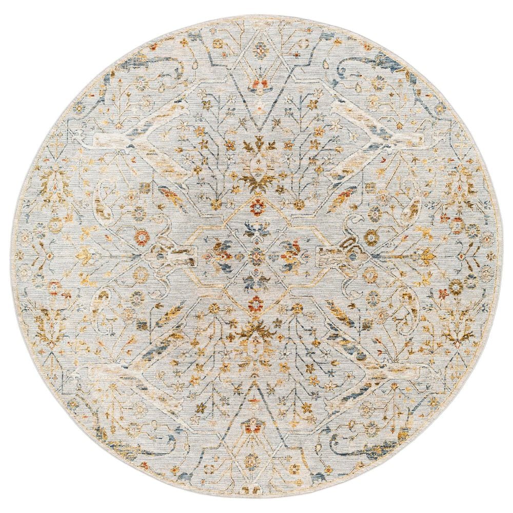 Surya Reina Denim, Light Gray, Cream, Tan, Mustard, Olive and Rust 6&#39;7&quot; Round Area Rug, , large