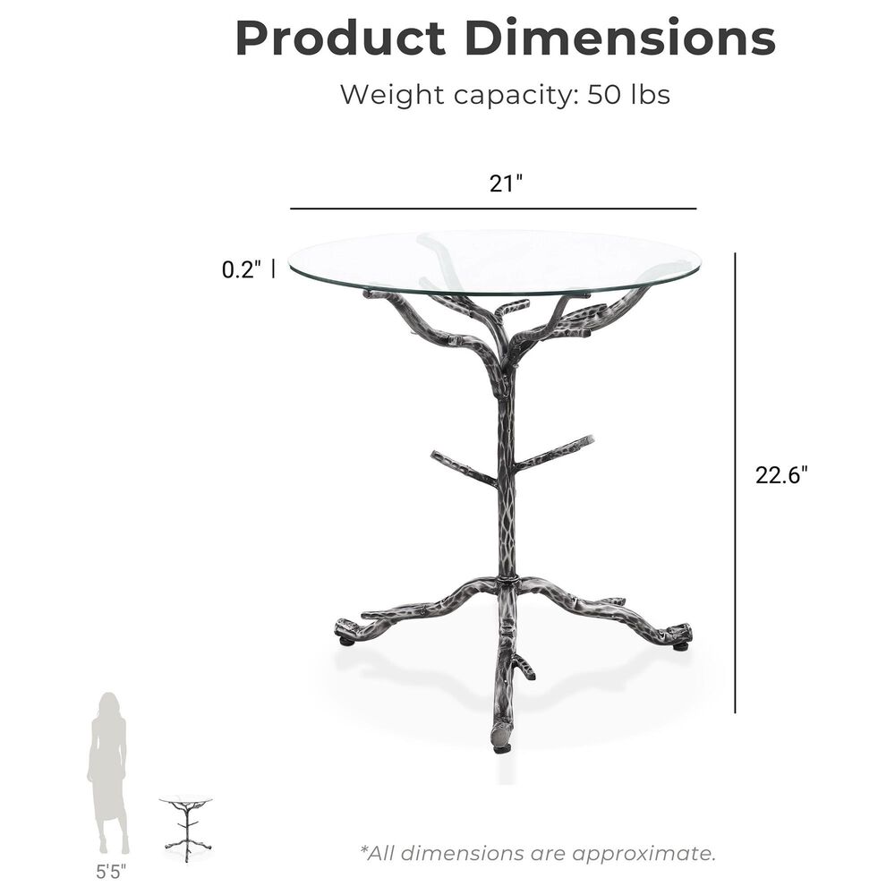 Furniture of America Lalia Side Table with Tempered Glass Top and Tree Branch Base in Gun Metal, , large