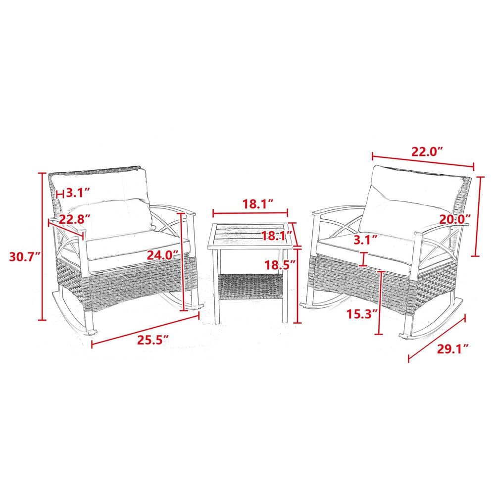 Hearth and Haven 3-Piece Outdoor Rocking Chair Set with Side Table in Blue, , large