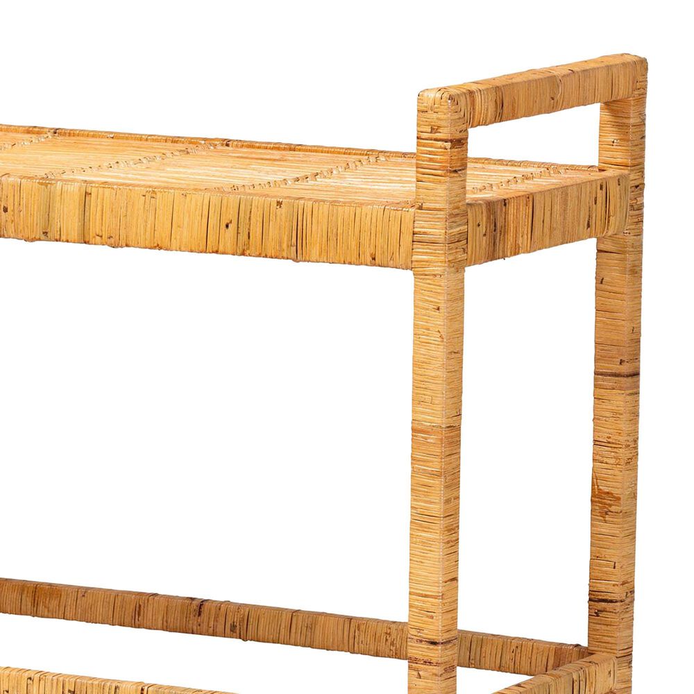 Baxton Studio Genet 2-Tier Kitchen Cart in Natural Brown, , large