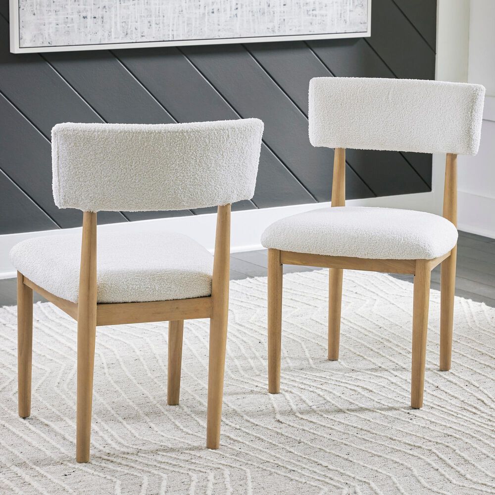 Ashley Sawdyn Dining Chair Set of 2 in White and Light Brown, , large