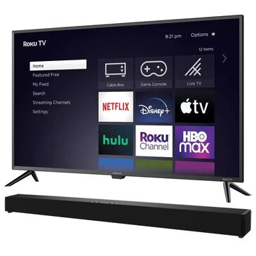 Element 43" Class 4K UHD HDR10 Roku Smart TV + iLive 37" HD Sound Bar with Bluetooth, , large