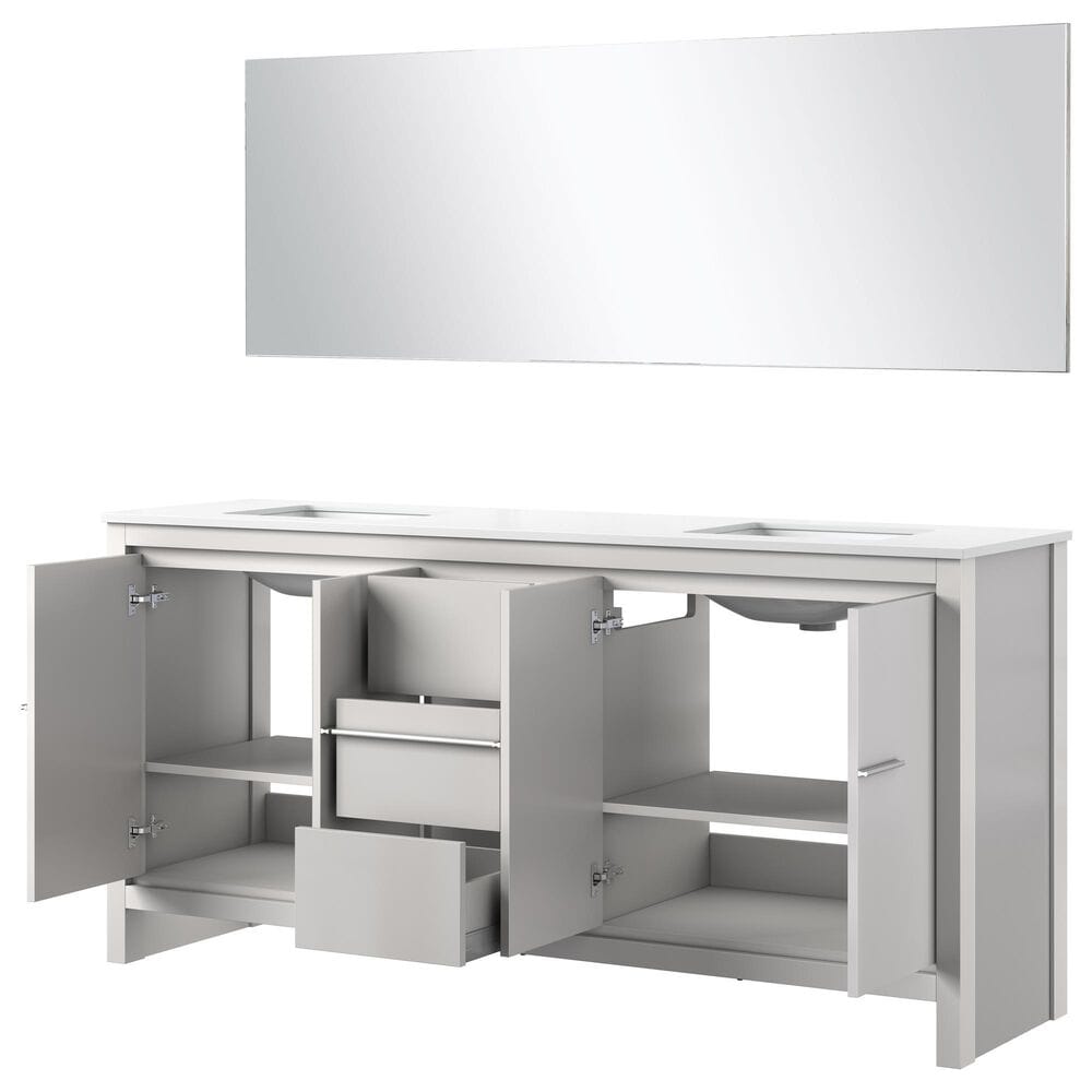 Lexora Home Lafarre 72&quot; Double Bathroom Vanity in White with 2 cm White Cultured Marble Top, Rectangular Sinks and 70&quot; Mirror, , large