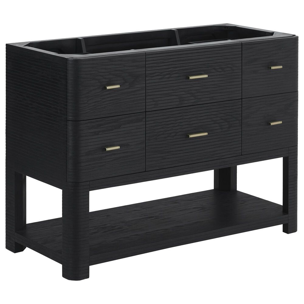 James Martin Vanities Lucian 48&quot; Single Vanity in Carbon Oak with 3 cm Victorian Silver Quartz Top, , large