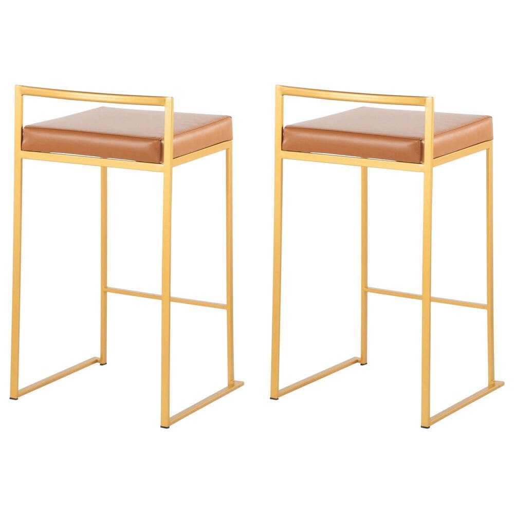 LumiSource Fuji 26" Stacker Counter Stool with Camel Upholstery in Gold (Set of 2), , large