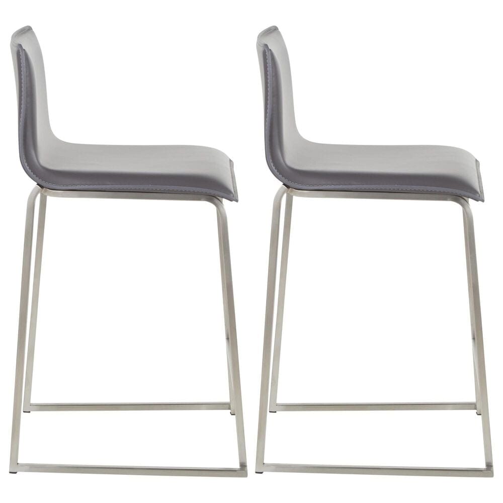 Lumisource Mara Counter Stool with Grey Cushion in Stainless Steel &#40;Set of 2&#41;, , large