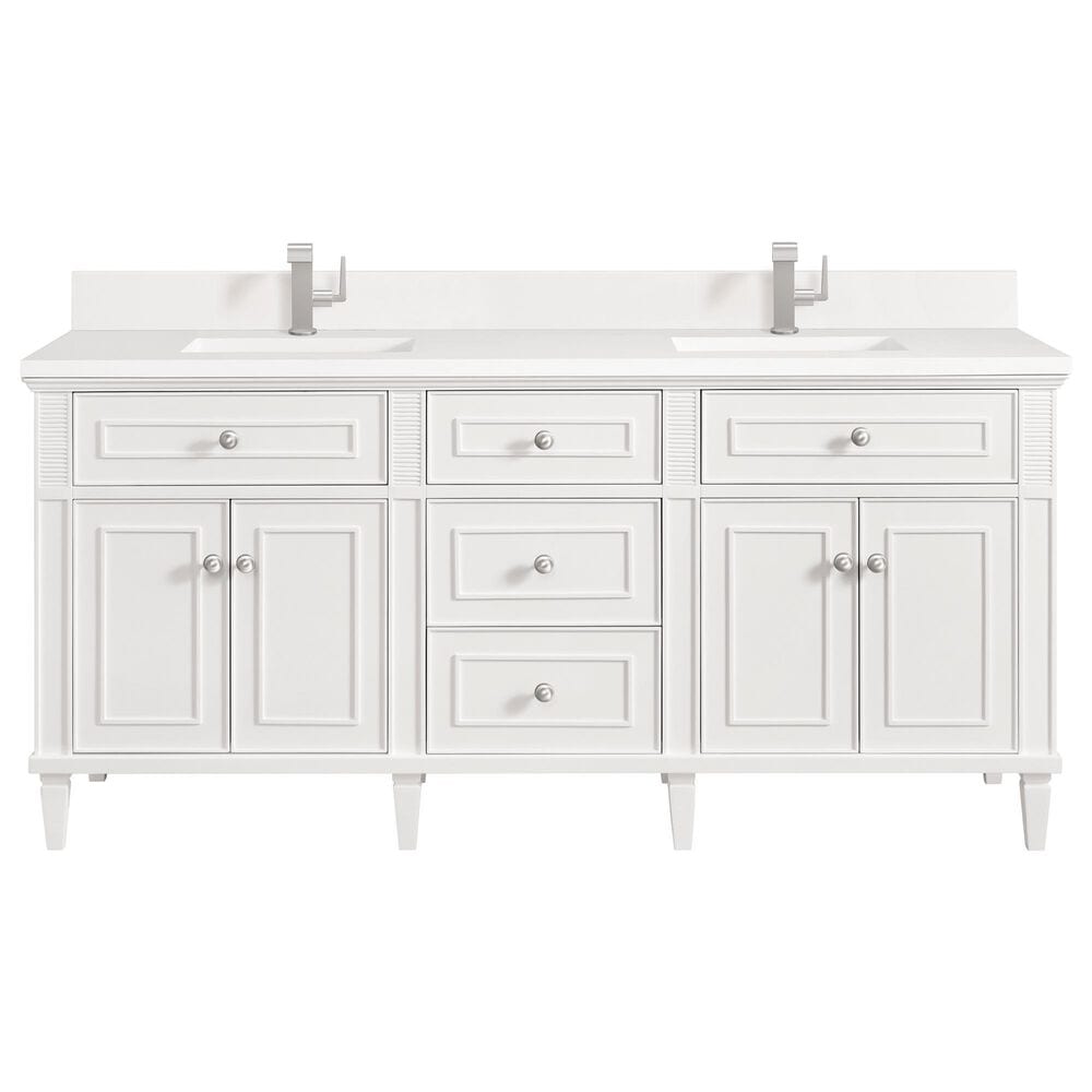 James Martin Vanities Lorelai 72" Double Vanity in Bright White with Single Hole 3 cm White Zeus Quartz Top & Backsplash, , large