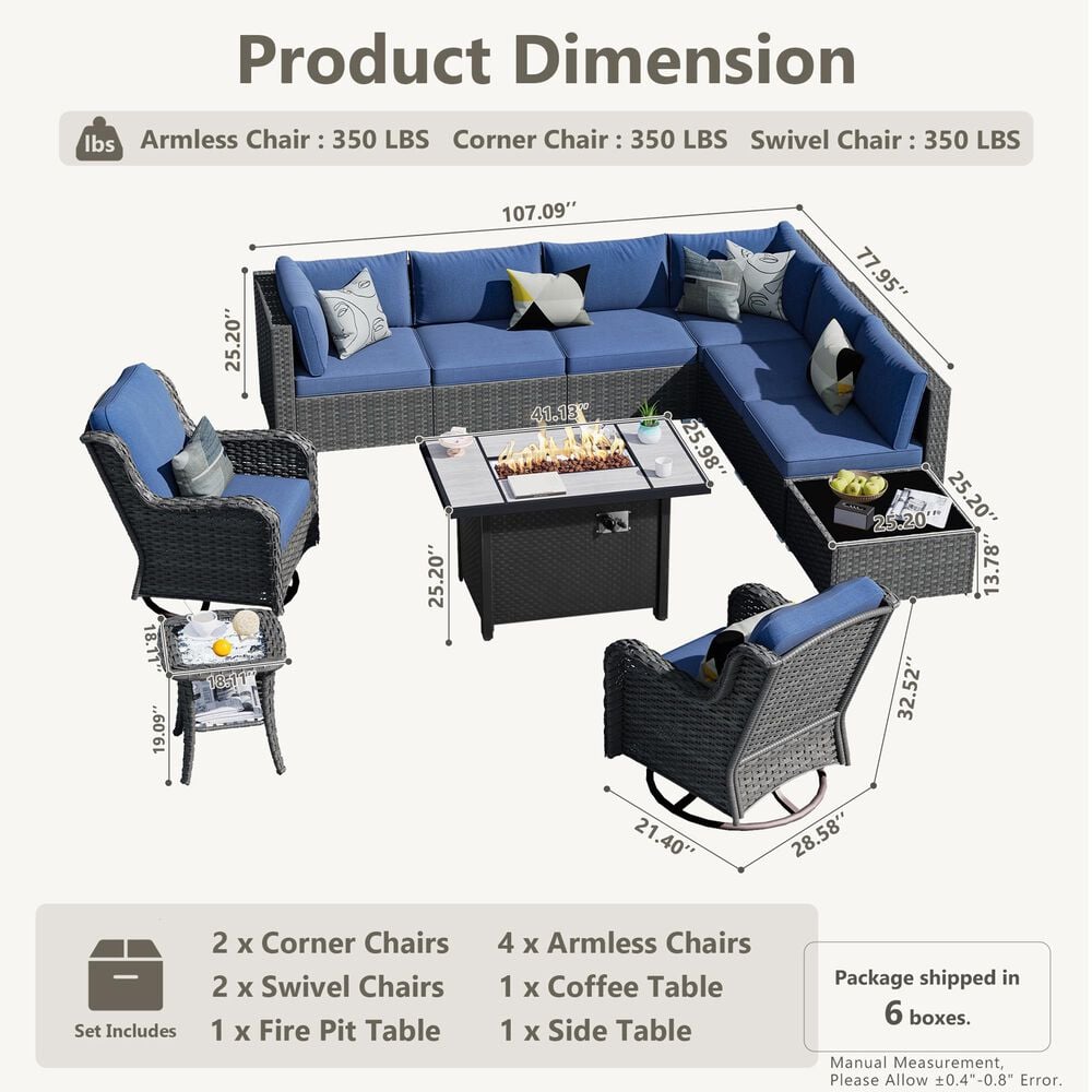 HOMLUX 11-Piece Patio Sectional Set in Denim Blue, , large