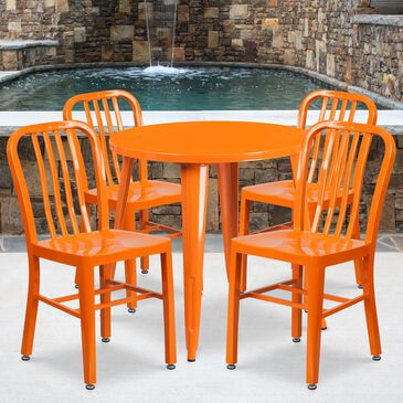 Flash Furniture 5-Piece Round Metal Table Set in Orange, , large