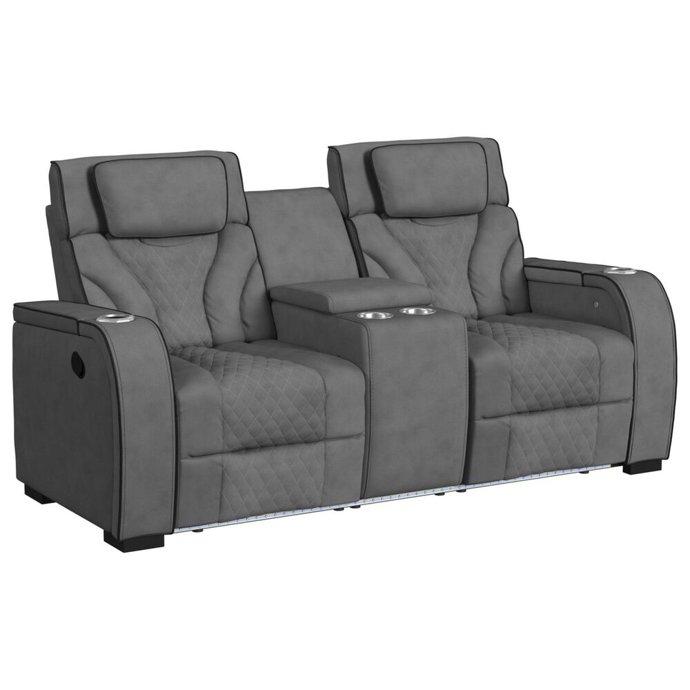 Mayberry Hill Blitz Manual Reclining Loveseat in Simba Slate and Black Welt, , large