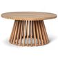 Hearth and Haven Outdoor Round Coffee Table with Slatted Base in Light Teak, , large
