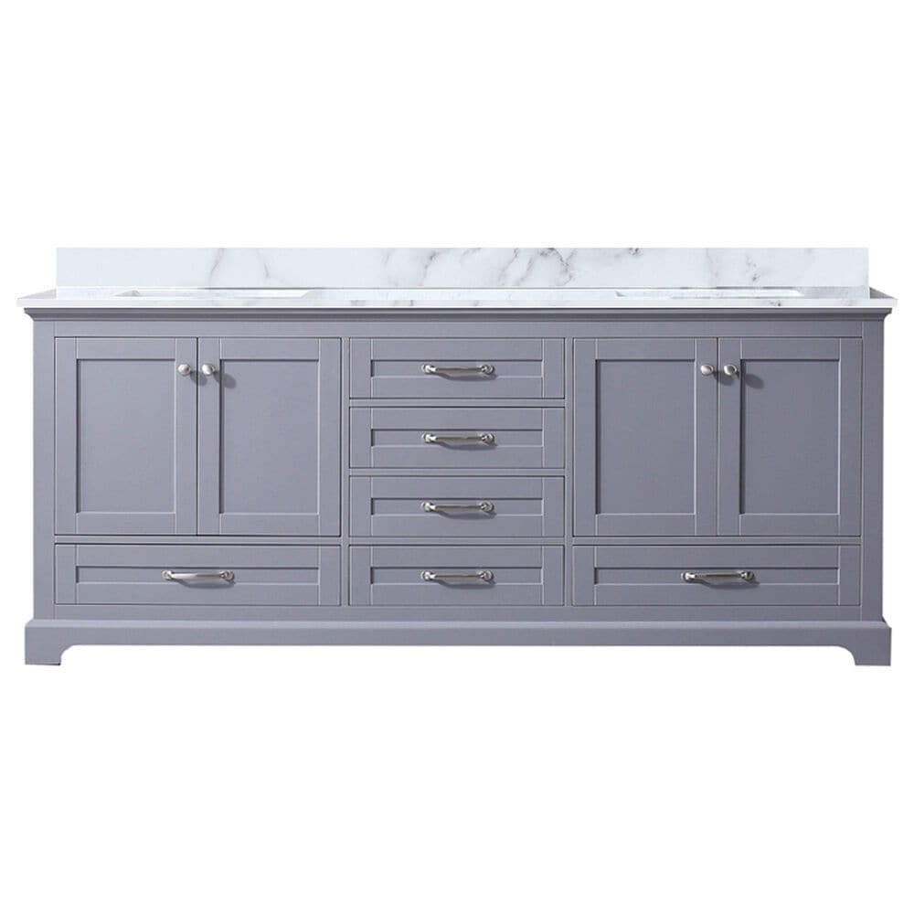 Lexora Home Dukes 80&quot; Double Bathroom Vanity in Dark grey with 2 cm White Carrara Marble Top and Rectangular Sinks, , large