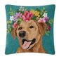 Peking Handicraft Floral Yellow Labrador 18" x 18" Throw Pillow in Brown and Teal, , large