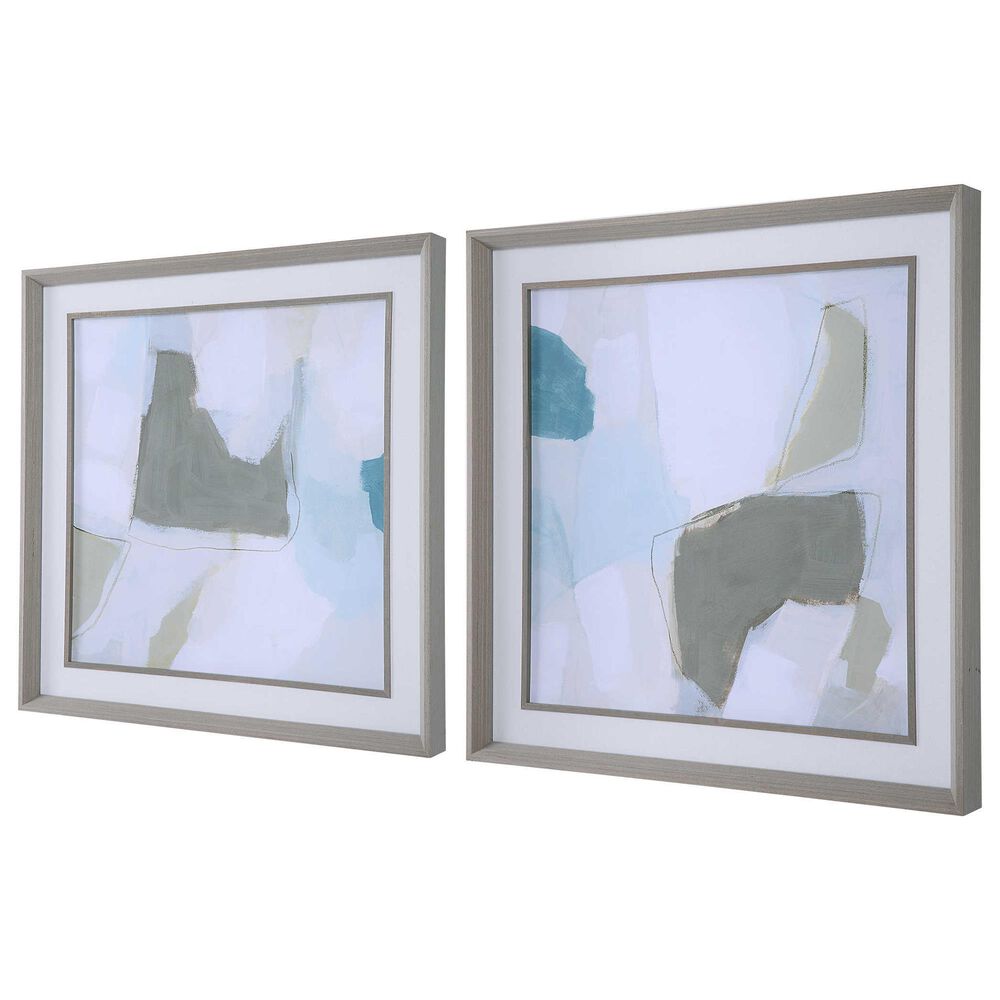 Uttermost Mist Shapes 25" x 25" Framed Print in Blue and Gray (Set of 2), , large