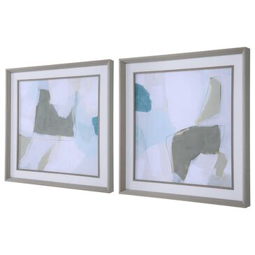Uttermost Mist Shapes 25" x 25" Framed Print in Blue and Gray (Set of 2), , large