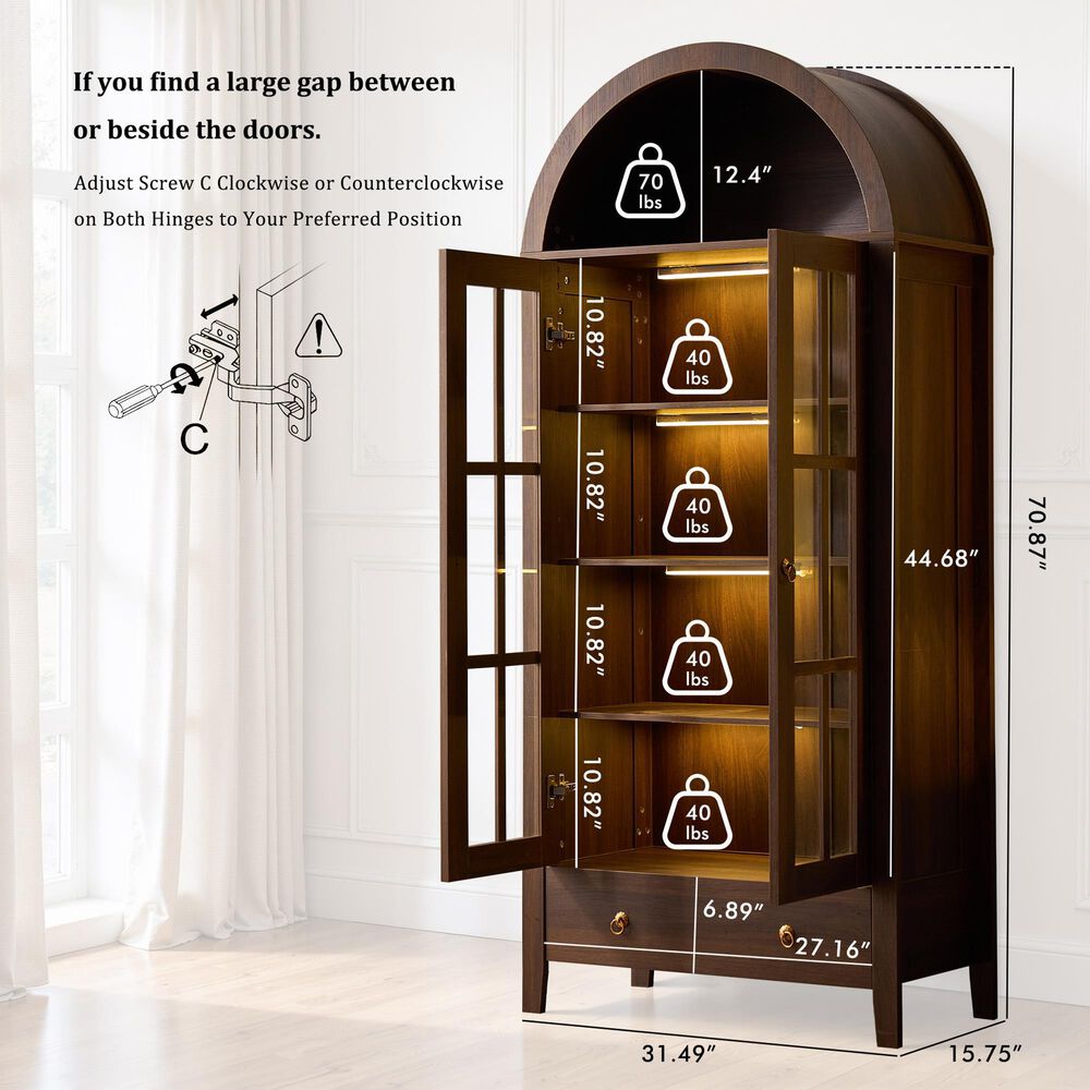 HOMLUX 71" Arched Curved Storage Cabinet in Walnut, , large