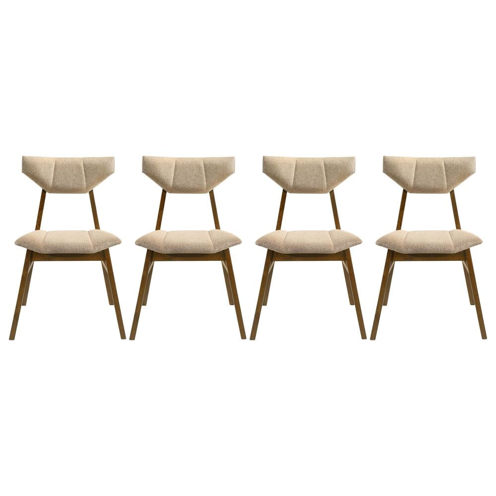 Armen Living Amaris Side Chair with Sand Upholstery in Warm Walnut (Set of 4), , large