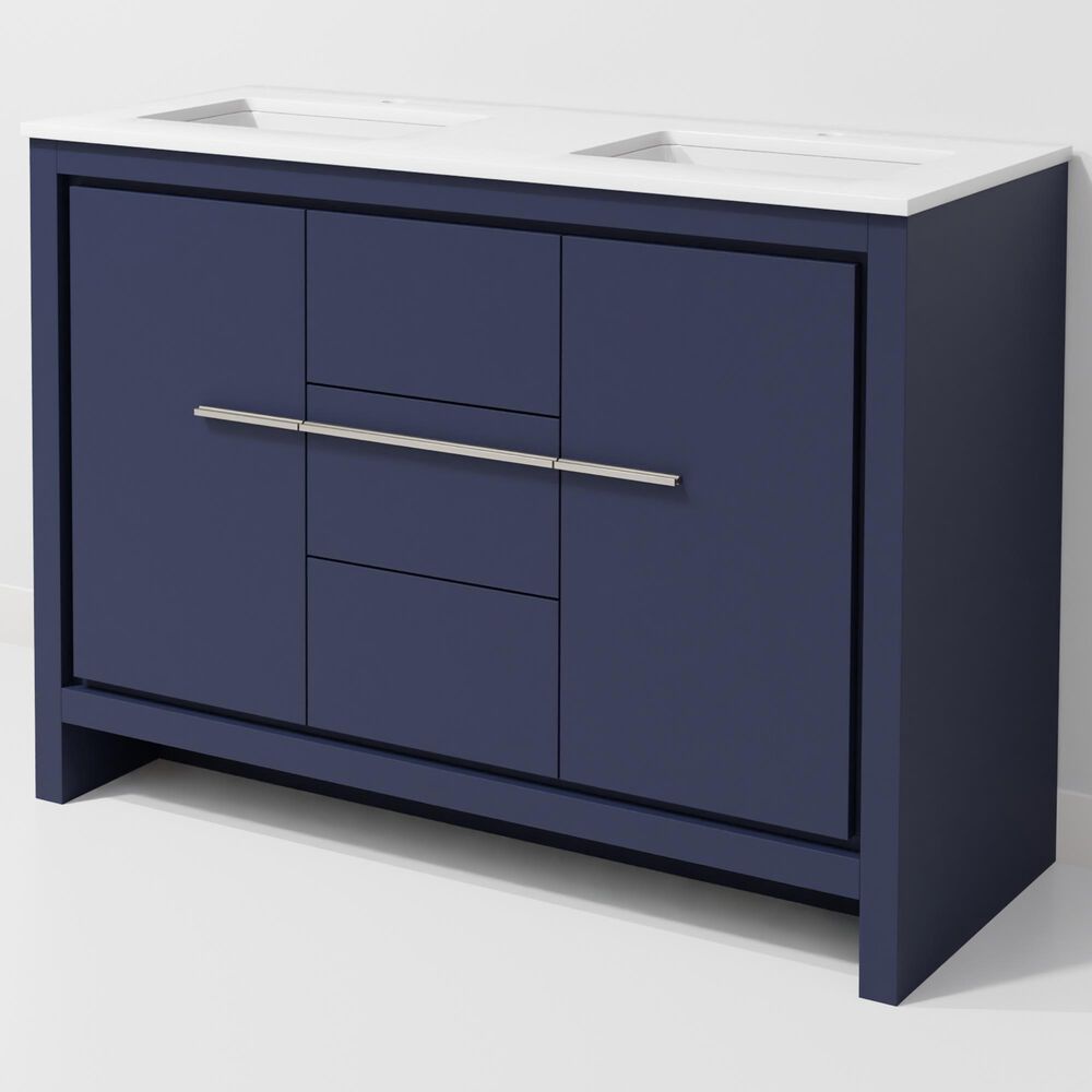 Lexora Home Lafarre 48" Double Bathroom Vanity in Navy Blue with 2 cm White Quartz Top and Rectangular Sinks, , large