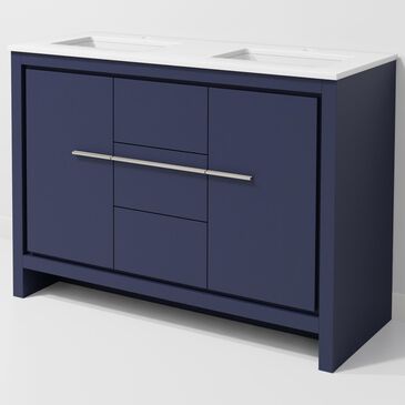 Lexora Home Lafarre 48" Double Bathroom Vanity in Navy Blue with 2 cm White Quartz Top and Rectangular Sinks, , large