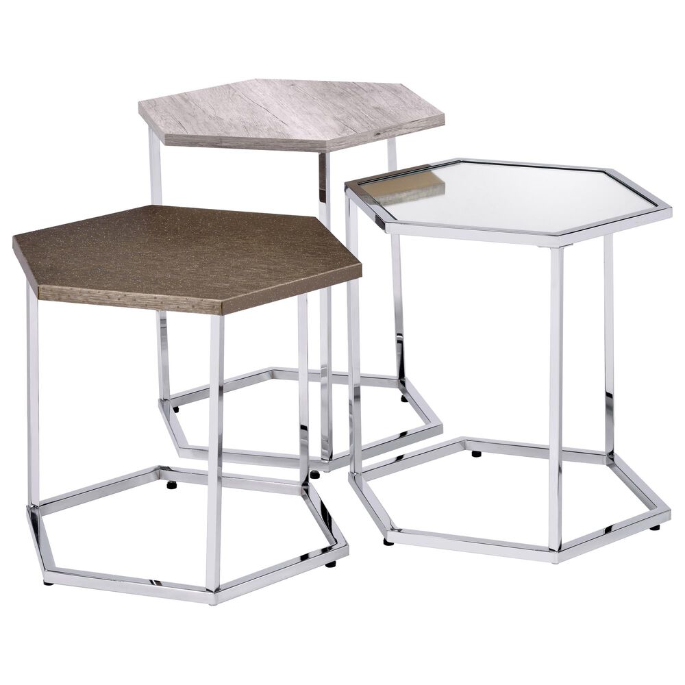 Gunnison Co. Simno Nesting Tables in Clear Glass, Taupe and Chrome (Set of 3), , large