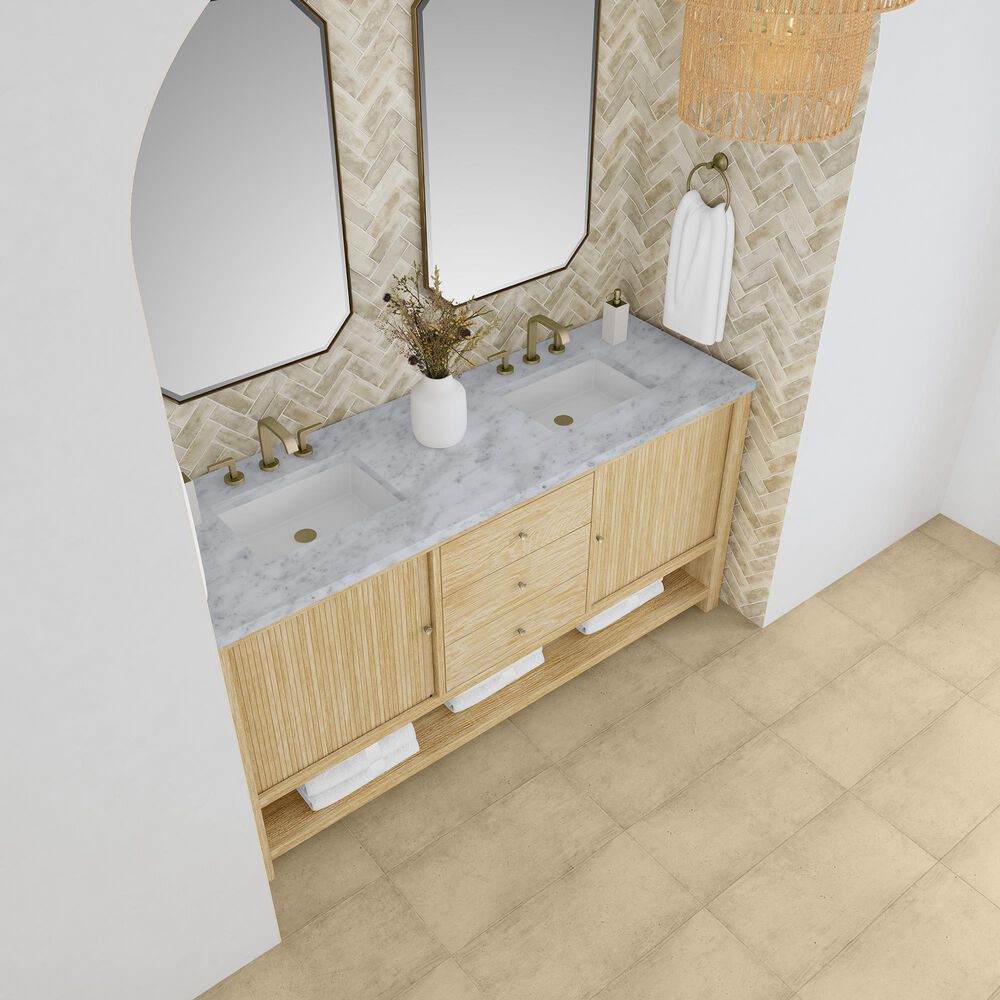 James Martin Vanities Marigot Single 72&quot; Double Vanity in Sun-washed Oak with 3 cm Carrara White Marble Top, , large