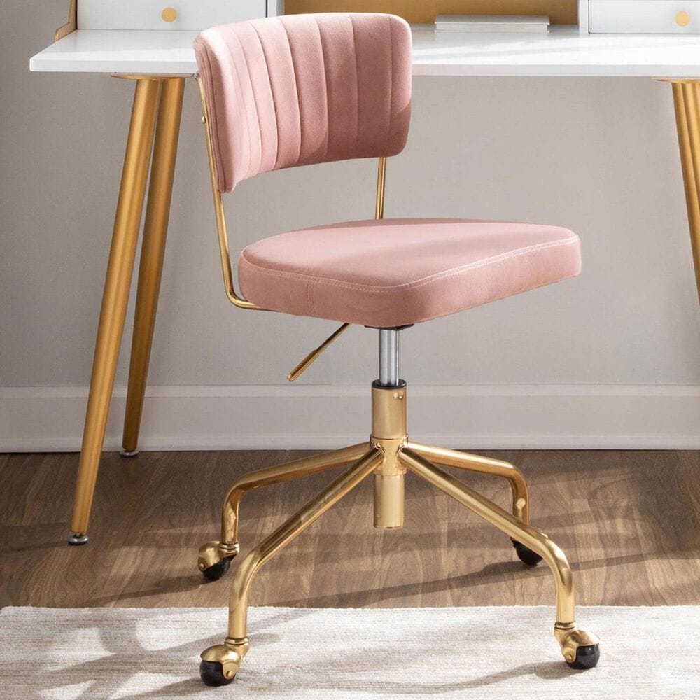Lumisource Tania Task Chair with Pink Velvet Cushion in Gold, , large