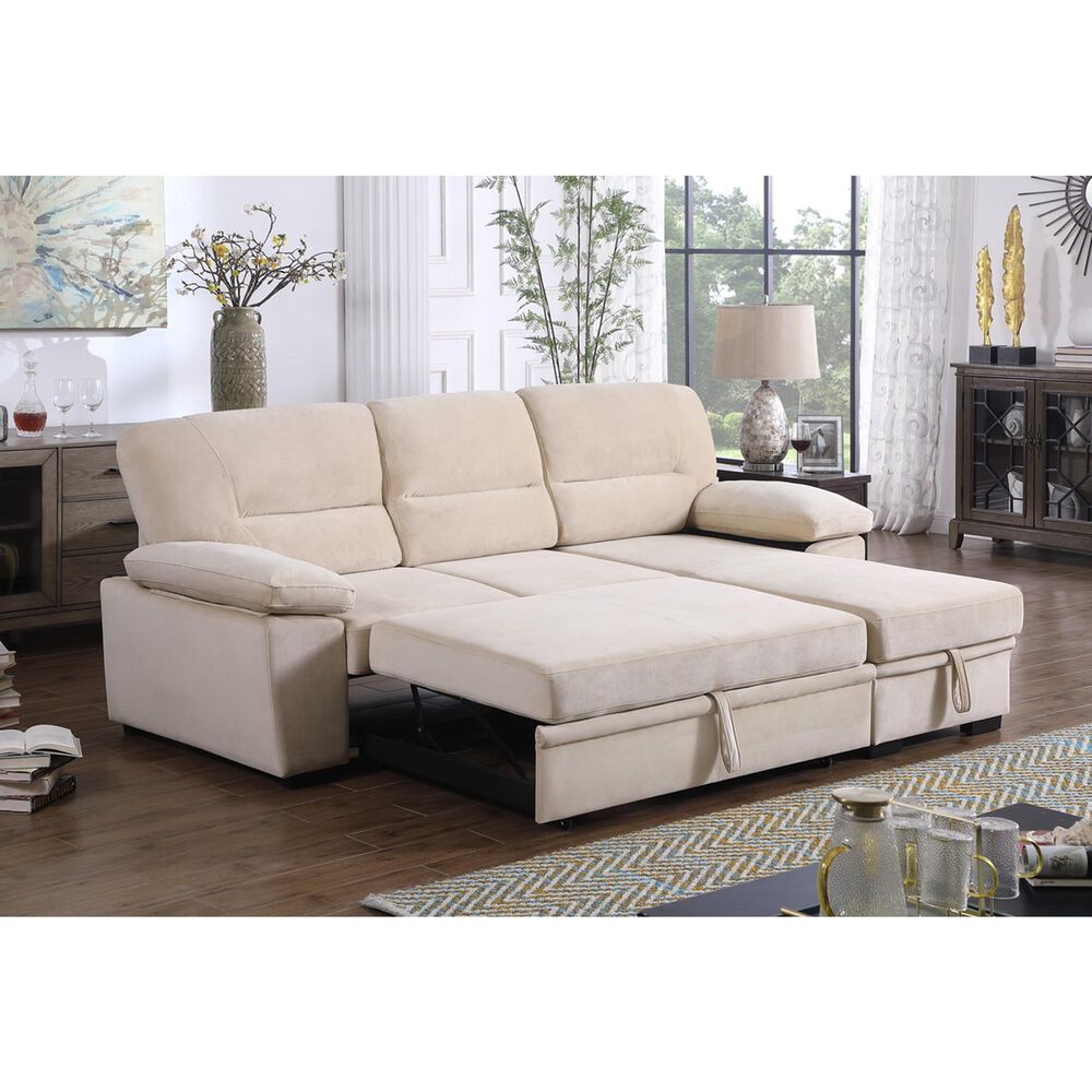 HOMLUX 97.5"W Velvet Sleeper Sectional Sofa with Reversible Storage Chaise, in Beige, , large
