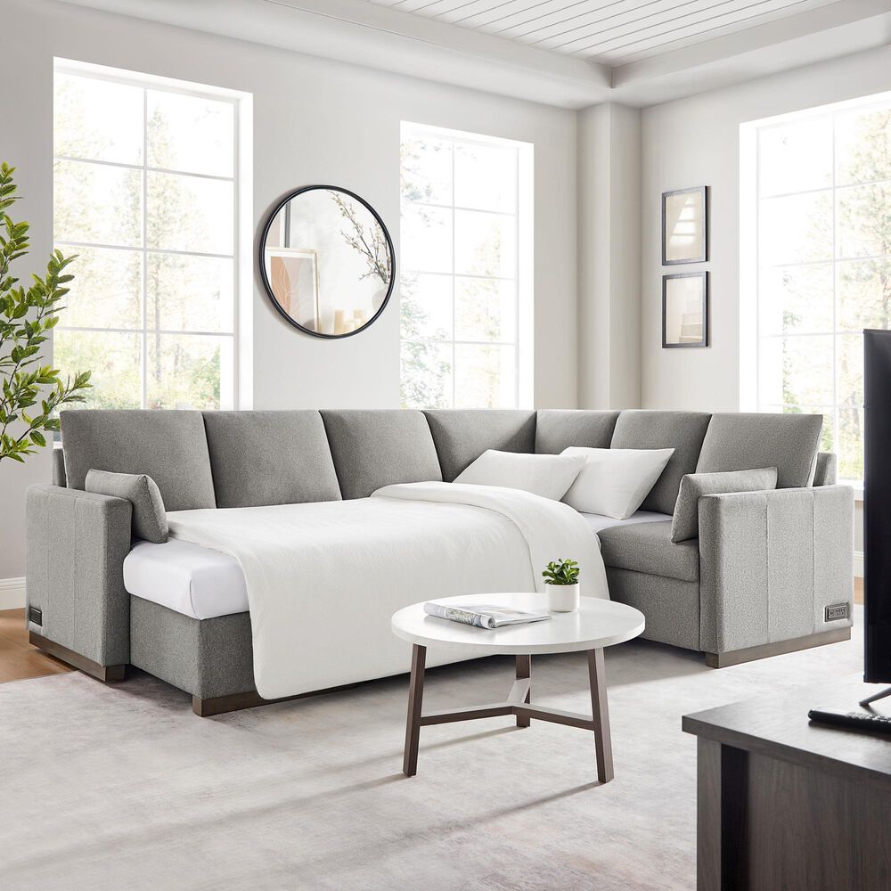 Lifestyle Solutions Edgewood Stationary Convertible Sleeper Sectional in Light Gray, , large