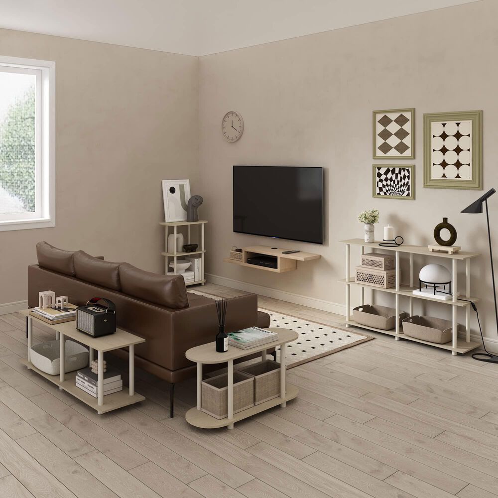 HOMLUX Turn-N-Tube 3-Tier Oval Side Display Rack in Bauhaus Oak and Beige, , large