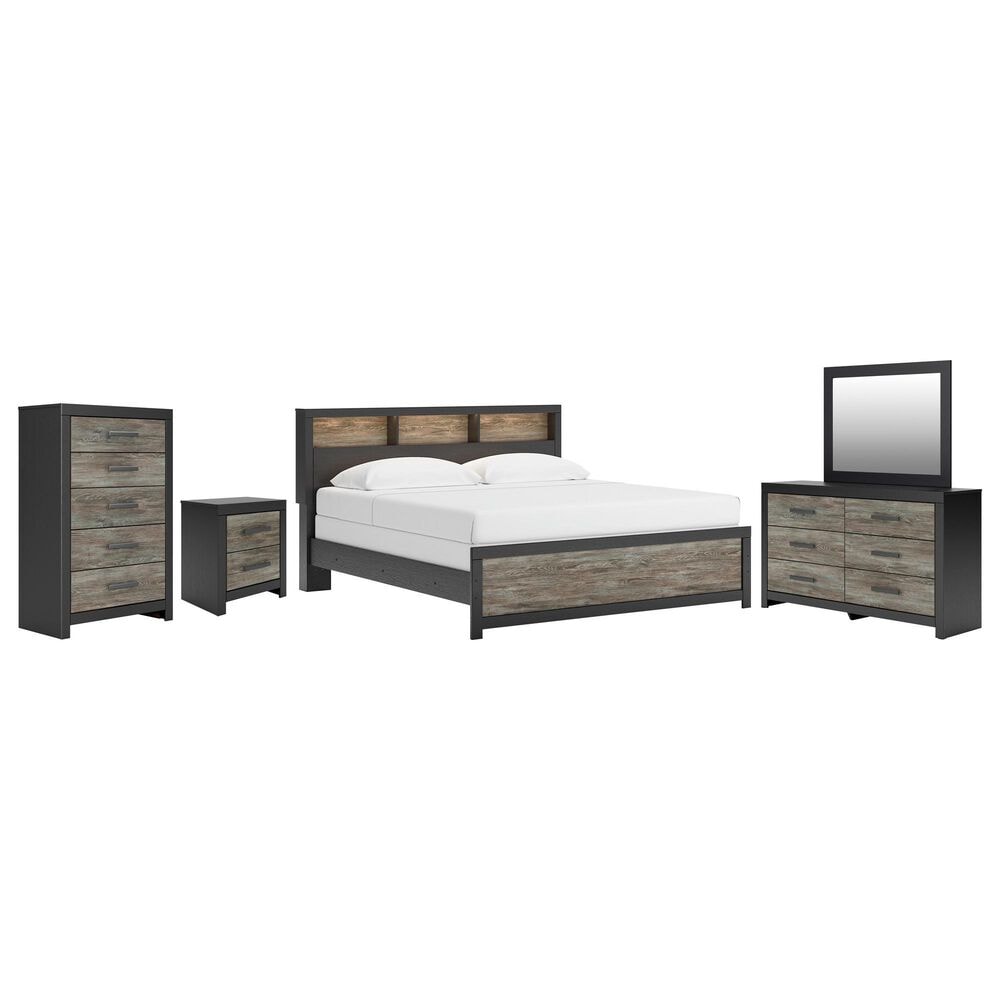 Ashley Broachmyn 5 Piece King LED Bookcase Bed Set in Black and Gray, , large