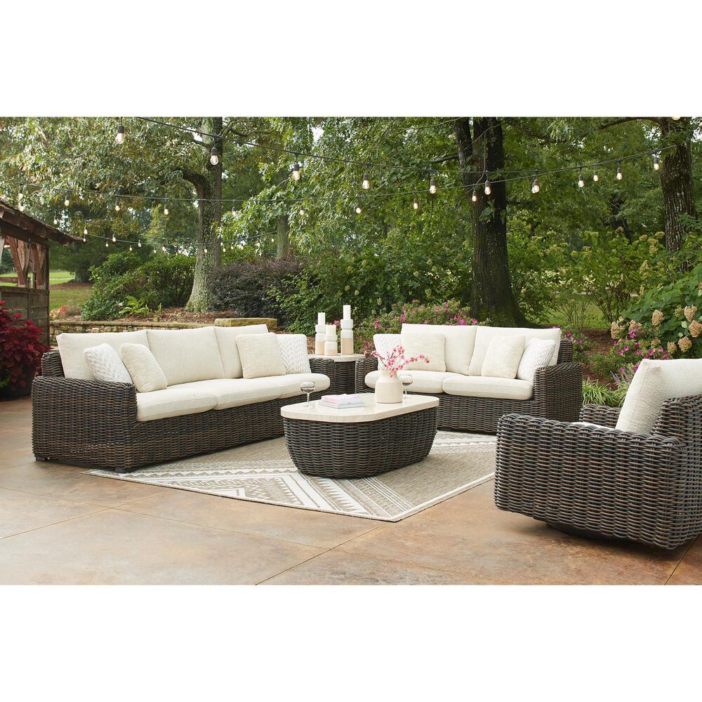Ashley Kimora Patio Square End Table in Beige and Dark Brown - Table Only, , large