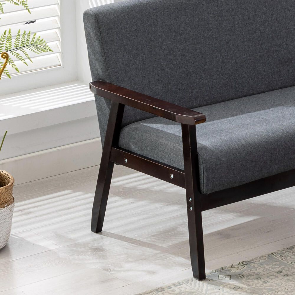 HOMLUX 45" Stationary Loveseat with Solid Wood Arms in Dark Dray, , large