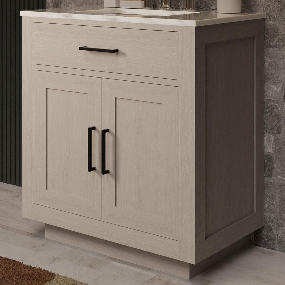 Lexora Home Abbey 30" Single Bathroom Vanity in White Oak with 2 cm White Carrara Marble Top and Rectangular Sink, , large