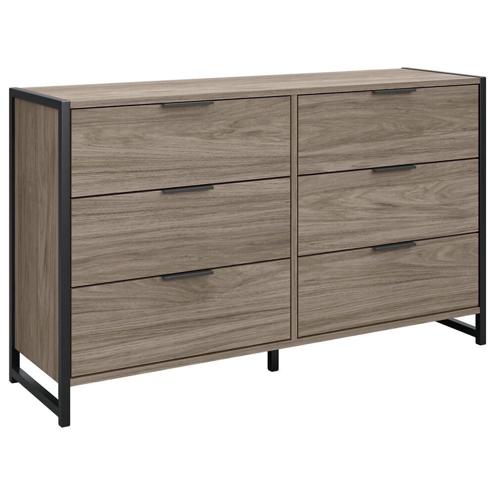 Bush Atria 6-Drawer Dresser in Modern Hickory and Black, , large
