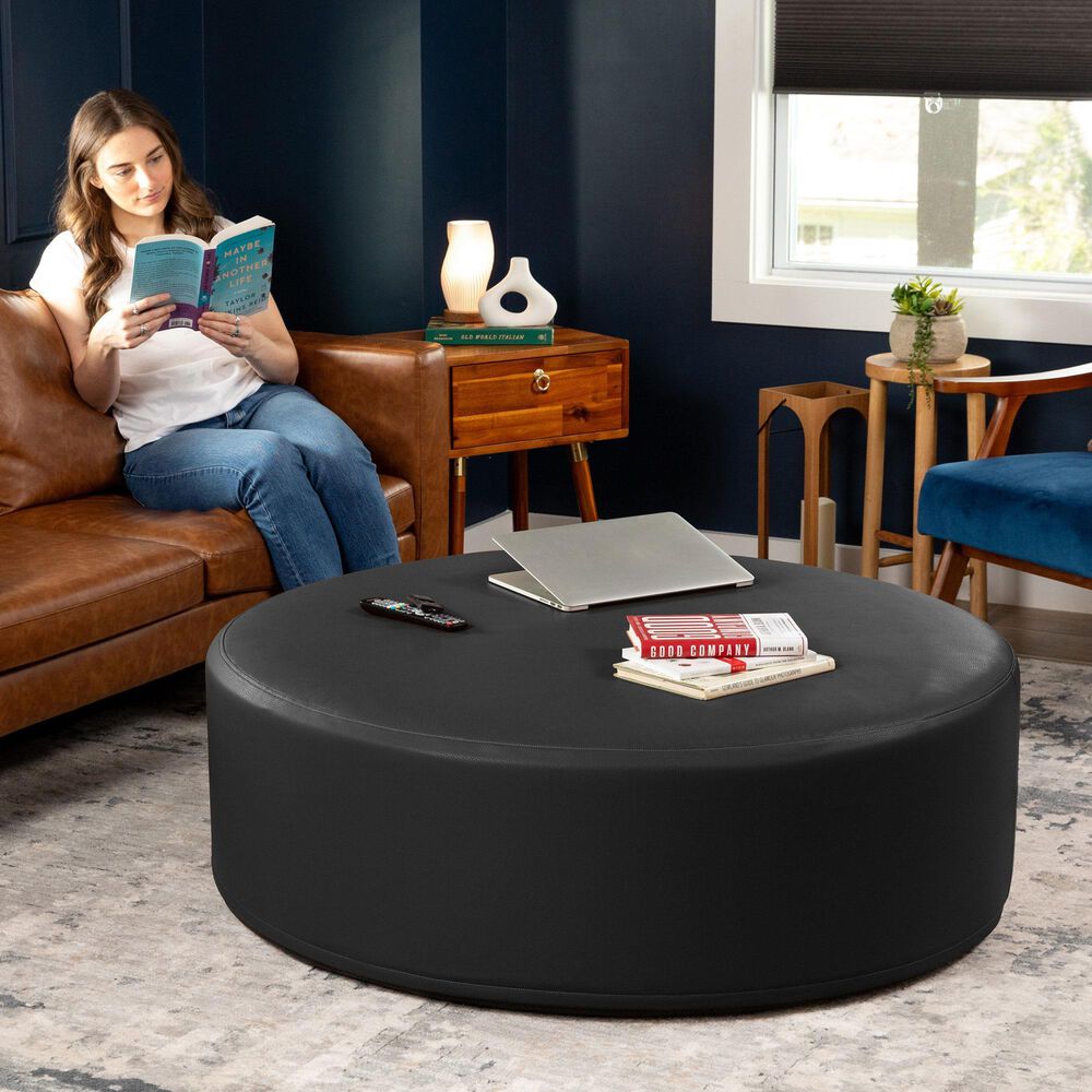 Jaxx Candler Round Ottoman in Black, , large