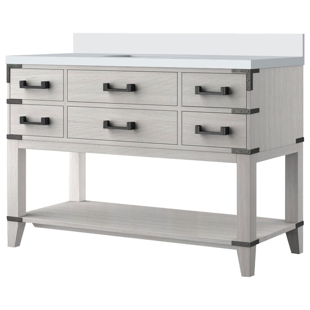 Lexora Home Norwalk 48" Single Bathroom Vanity in White Oak with White Cultured Marble Top and Rectangular Sink, , large