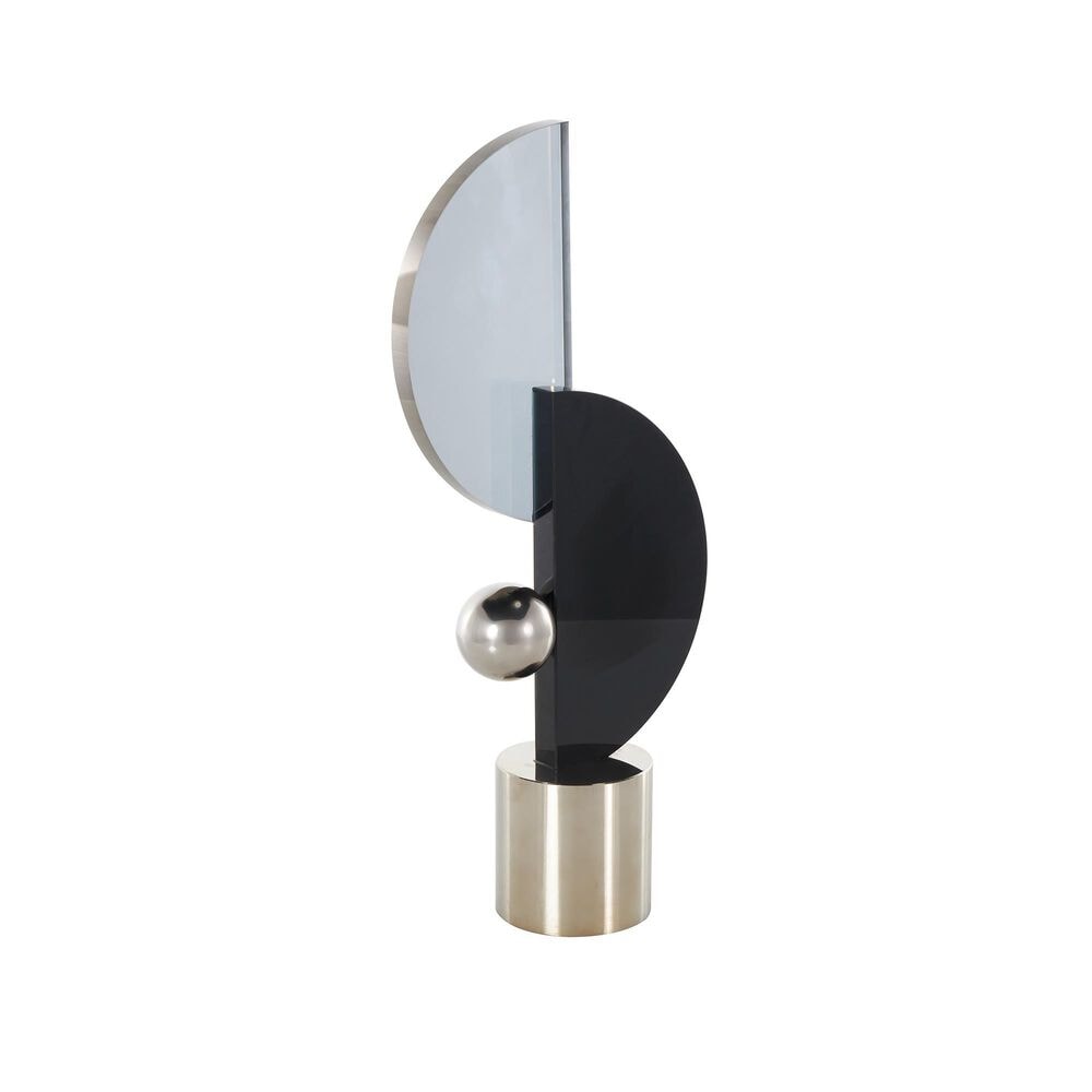 Maple and Jade Abstract Decorative Sculpture with Orb and Base in Black and Silver, , large