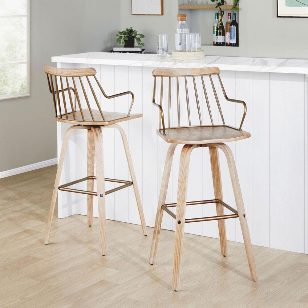 Lumisource Preston Swivel Barstool in Whitewashed and Antique Copper, , large